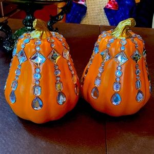 Set of 2 “Diamond” studded 8” tall decor pumpkins by Exhart